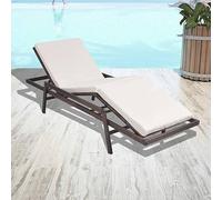 ShGaxin Chaise longue avec coussin en rotin synthétique marron, chaises longues de jardin extérieur, chaise longue de piscine, chaise longue de jardin, lit de jardin extérieur, chaise longue de plage