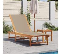 ShGaxin Chaise longue avec table en bois massif d'acacia et textilène taupe, chaises longues de jardin extérieur, chaise longue piscine, Sun Lounger, chaises longues de jardin, chaise longue de plage
