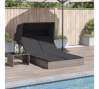 ShGaxin Chaise longue double avec capote et coussins en rotin synthétique gris, chaises longues de jardin extérieur, chaise longue piscine, Sun Lounger, chaises longues de jardin, chaise longue de