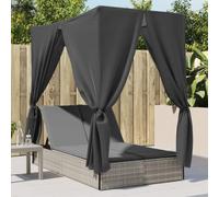 ShGaxin Chaise longue double avec toit et rideaux en rotin synthétique gris clair, chaises longues de jardin extérieur, chaise longue piscine, Sun Lounger, chaises longues de jardin, chaise longue de