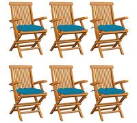 ShGaxin Chaises de jardin avec coussins bleu ciel 6 pièces en teck massif, chaise de jardin, chaises d'extérieur, chaises pour table de jardin, 3062560