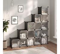 ShGaxin Étagère à cubes avec 15 compartiments et portes, étagères pour livres, étagères de rangement, meuble étagère, meuble organisateur, étagère de bureau, étagères en polypropylène noir