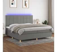 ShGaxin Lit Box Spring matelas et lumières LED, base de lit, cadre de lit, chambre d'enfant, sommier, structure de lit, tissu gris clair 200 x 200 cm