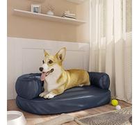 ShGaxin Lit pour chien en mousse et cuir synthétique Bleu foncé 60 x 42 cm