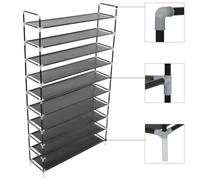 ShGaxin Meuble à chaussures avec 10 étagères en métal et en tissu non tissé noir, étagère à chaussures, étagère à chaussures, étagère à chaussures
