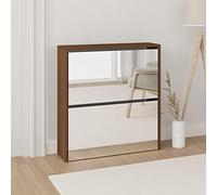 ShGaxin Meuble à chaussures avec miroir 2 niveaux, petit meuble à chaussures, meuble à chaussures étroit, meuble de rangement, étagère à chaussures, chêne marron, 63 x 17 x 67 cm
