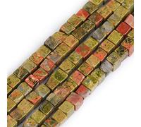 SHGbeads Lot de 93 perles carrées en jaspe unakite vert naturel de 4 mm pour la fabrication de bijoux environ 38,1 cm 1 fil