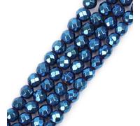 SHGbeads Perles rondes à facettes en hématite magnétique avec revêtement métallique bleu pour la fabrication de bijoux 6 mm Grand trou 1,5 mm à 2 mm 38,1 cm