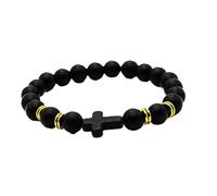 shgsgWK Bracelet en pierre volcanique de 8 mm pour homme et femme avec perles en forme de croix, élastique et extensible, Medium, Perles synthétiques, Pas de gemme