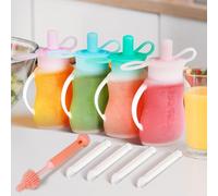 SHGUMITE Lot de 4 pochettes alimentaires réutilisables en silicone pour les tout-petits, étanches pour purée, yaourt, lave-vaisselle, avec pailles
