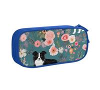 shgwehh Grande trousse à crayons avec imprimé floral Border Collie - Jolie trousse à crayons - Organiseur de papeterie pour filles et garçons - Noir, bleu, Taille unique, Organiseur de sac