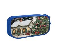 shgwehh Grande trousse à crayons imprimée de Noël de style ferme, jolie trousse à crayons pour bureau, école, papeterie pour filles et garçons, noir, bleu, Taille unique, Organiseur de sac