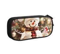 shgwehh Grande trousse à crayons imprimée Merry Christmas avec bonhomme de neige mignon - Grande trousse à crayons - Pour bureau, école, papeterie - Pour filles et garçons - Bleu, Noir , Taille