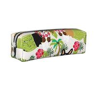 shgwehh Trousse à crayons carrée en cuir avec motif silhouette de fougère et feuille de fougère naturelle avec fermeture éclair pour l'école, le bureau et les voyages, Corgi Hawaïen Tropical Summer