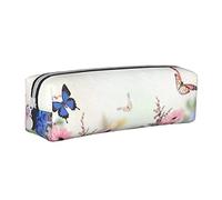 shgwehh Trousse à crayons carrée en cuir avec motif silhouette de fougère et feuille de fougère naturelle avec fermeture éclair pour l'école, le bureau et les voyages, Hortensias, marguerites et