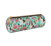 shgwehh Trousse ronde en cuir avec fermeture éclair Motif Border Collie Floral pour l'école, le bureau et les voyages, Sweet Basset Hound Florals, Taille unique, Organiseur de sac