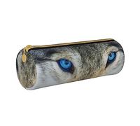 shgwehh Trousse ronde en cuir avec fermeture éclair Motif Border Collie Floral pour l'école, le bureau et les voyages, Blue Eyes Wolf, Taille unique, Organiseur de sac