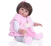 SHHYD 48CM Bebe Reborn Bambin Fille Poupée en Rose Lapin Robe Pleine Silicone Corps Anatomiquement Correct