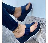 Shhyy Femme Sandales Compensées Tongs Mode Bout Ouvert PU Chaussures Confortables Bohême Creux Sandale et Nu-Pieds Mules Claquettes de Plage,Bleu,38