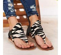 Shhyy Femmes Gladiateur Sandale, Femme Léopard Sandales,Confortable léopard Cou Tongs Vintage décontracté Dos Talon Plat Clip-Toe Chaussures,A,39