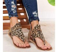 Shhyy Femmes Gladiateur Sandale, Femme Léopard Sandales,Confortable léopard Cou Tongs Vintage décontracté Dos Talon Plat Clip-Toe Chaussures,B,37