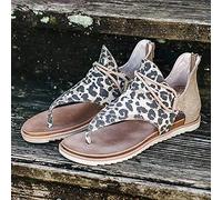 Shhyy Femmes Gladiateur Sandale, Femme Léopard Sandales,Confortable léopard Cou Tongs Vintage décontracté Dos Talon Plat Clip-Toe Chaussures,C,38