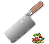 SHI BA ZI ZUO Couteau couperet à viande et légumes en acier inoxydable de 7 pouces avec manche en bois ergonomique et robuste