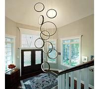 SHIANDAR Lustre haut de plafond, lustre moderne noir avec 9 anneaux LED, lustres d'entrée, plafonnier, long escalier, lustre moderne à intensité variable avec télécommande 3000 K-6500 K