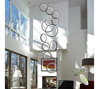 SHIANDAR Lustre moderne noir à 12 anneaux pour plafond haut, grand et long escalier, luminaire LED pour entrée, hall d'entrée, intensité variable avec télécommande, lustre LED suspendu au plafond