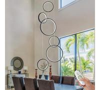 SHIANDAR Lustre moderne noir pour salle à manger, lustre LED à 6 anneaux pour escaliers, lustre de Foyer LED avec haut plafond