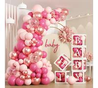 SHIBA-172 Pièce Baby Shower Decoration, 6 Boîtes Ballon Décoration Douche Bébé avec 110 Pièce Arche Ballon Rose, Boîtes à Ballon A[1