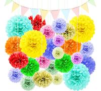 SHIBA-34PCS Decoration De Fete , Decoration Anniversaire Pompom Loisir Creatif, Decoration Mariage Colourful Boule Papier Fanion, [1