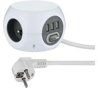 SHIBA-35443 Mini Cube avec 3 Ports USB 2.4A, Bloc 3 Prises avec Interrupteur, Rallonge Multiprise 3M, Blanc[1026]