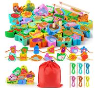 Shiba-48 Pièces 2 En 1 Perles En Bois Jouet 6 Thèmes Montessori Jouets Pour Enfants De 3 4 5 Ans Jouets Éducatifs Et Montessori [3