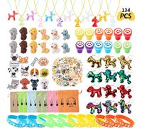 Shiba-Anniversaire Chien Cadeau, 134 Pièces Faveurs De Fête Patte De Chien Bracelet Autocollant Gommes Porte-Clés Jouet Pinata Déc[1