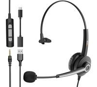 SHIBA-Casque avec Microphone,USB/Type-C/Jack 3,5 mm, 3 en 1 Casque Mono-Oreille, réglage du Volume pour Centre d'appel, Skype, Zoo[8