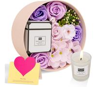 SHIBA-Fleur de Savon avec Coffret Bougies Parfumées - Cadeau Personnalisé pour Femme - Idéal pour Anniversaire, Fête des Mères, Sa[1
