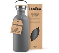 Shiba-Gourde Metal 1l, Bouteille D`Eau Grise, Gourde Inox 1l Non-Isotherme, Bouteille Inox 1l Sans Bpa, Gourde Sport 1 Litre \U201[9