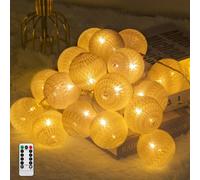 SHIBA-Guirlande Lumineuse Coton Boules, 20 LED USB Dimmable Guirlande Lumineuse Boule avec Télécommande et Minuterie, LED Guirland[3