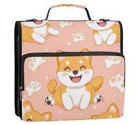Shiba Inu Classeur à 3 anneaux en forme de patte de chien Orange 3,8 cm Fermeture éclair avec poignée et poche zippée Organiseur de documents pour l'école