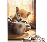 Shiba Inu Coffee Puppy Dog Puzzles 1000 Pièces Cadeau Unique Jeu Éducatif Challenge Toy À De Qualité Supérieure Peinture Art pour Adultes Et Enfants À Partir De 14 Ans 1000pcs (40x28cm)