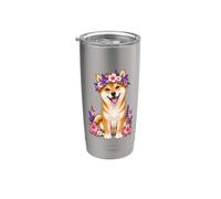 Shiba Inu Couronne de fleurs pour chiot Gobelet isotherme en acier inoxydable double paroi
