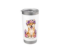 Shiba Inu Couronne de fleurs pour chiot Gobelet isotherme en acier inoxydable double paroi