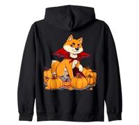 Shiba Inu d’Halloween avec Cape de Vampire et citrouilles Sweat à Capuche