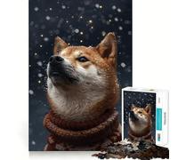 Shiba Inu dans la Neige Puzzle de 1000 pièces pour Adolescents Jeu de réflexion et de détente Découpe Nette Liste de souhaits du Père Noël 50x75cm