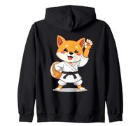 Shiba Inu dessiné en Tenue de karaté avec Ceinture Noire Sweat à Capuche