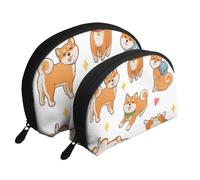 Shiba Inu drôle et Mignon, Trousse de Maquillage Coquille Femme Petit Porte-Monnaie Trousse de Toilette Trousse à cosmétiques 2 pièces