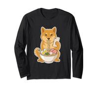 Shiba Inu Eating Ramen Nouilles Scrolling Phone Manche Longue