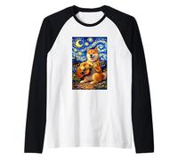 Shiba Inu Playing Guitar Whimsical Art Dog Music Camping Manche Raglan