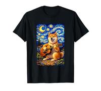 Shiba Inu Playing Guitar Whimsical Art Dog Music Camping T-Shirt